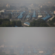 The top pic shows what the Delhi skyline looked like before the current bout of smog, the bottom as it appears this month. (Image: AP)